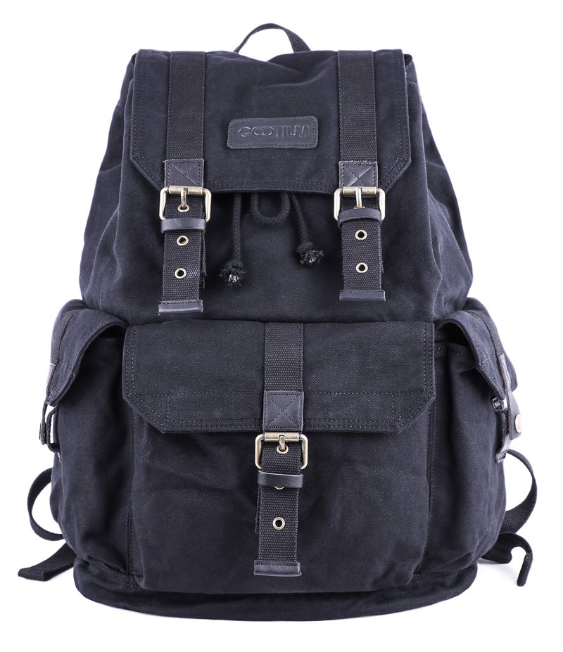 GOOTIUM 21101BLK Specially High Density Thick Canvas Backpack Rucksack,Black - Image 1